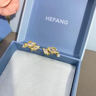 HEFANG Fish-Shaped Marquise-Cut Stone Gold-Tone Stud Earrings