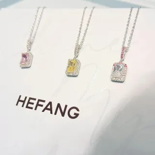HEFANG Collier Argent Multicolore Pierre Centrale Rectangulaire Coupe Émeraude Pavé Halo