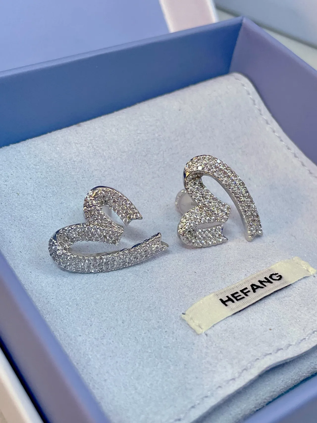 HEFANG Pavé Crystal Heart-Shaped Openwork Stud Earrings 4