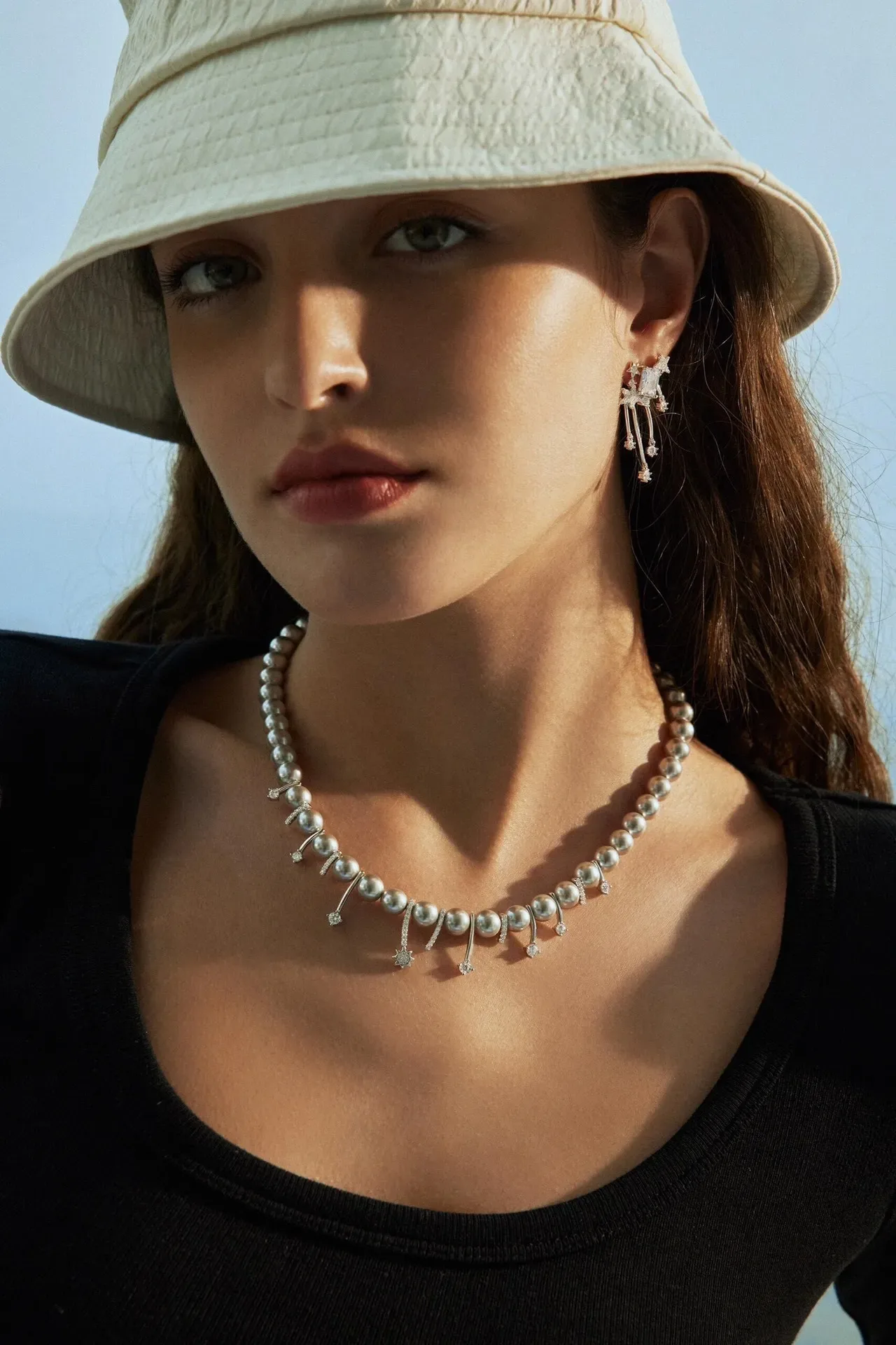 HEFANG Colar com Pérolas e Diamantes Pendentes 2