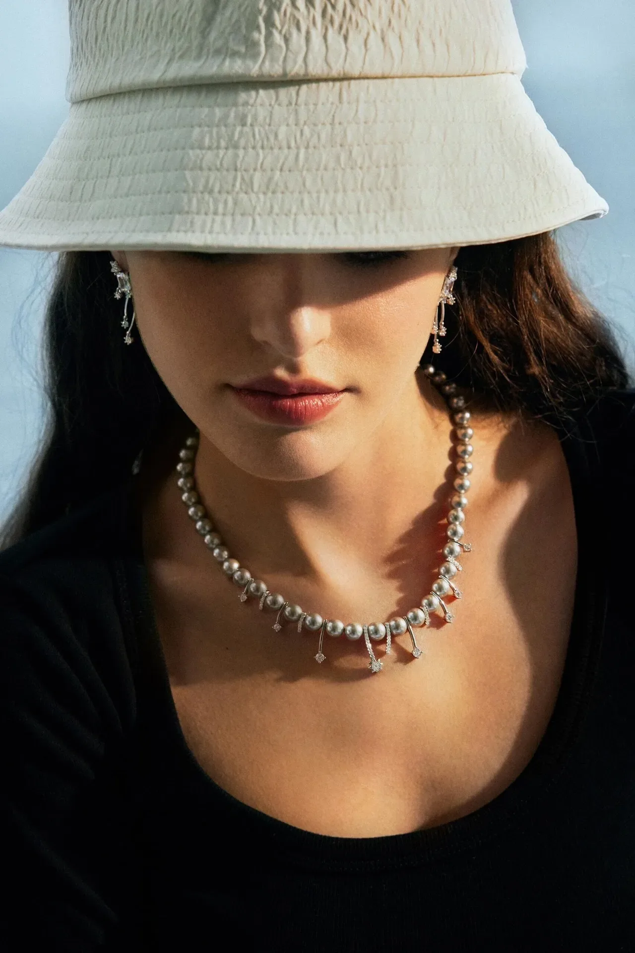 HEFANG Colar com Pérolas e Diamantes Pendentes 3