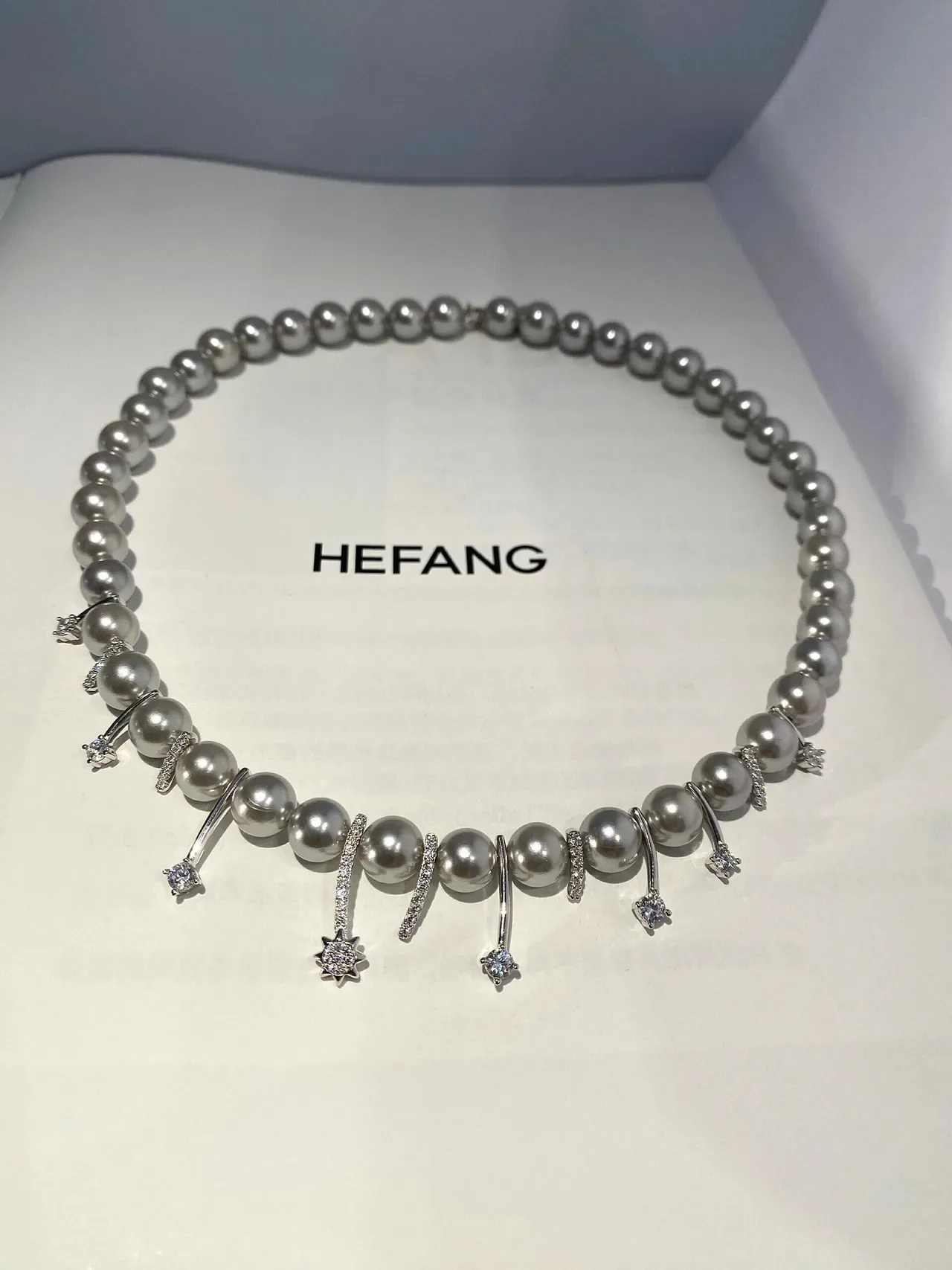 HEFANG Colar com Pérolas e Diamantes Pendentes 4