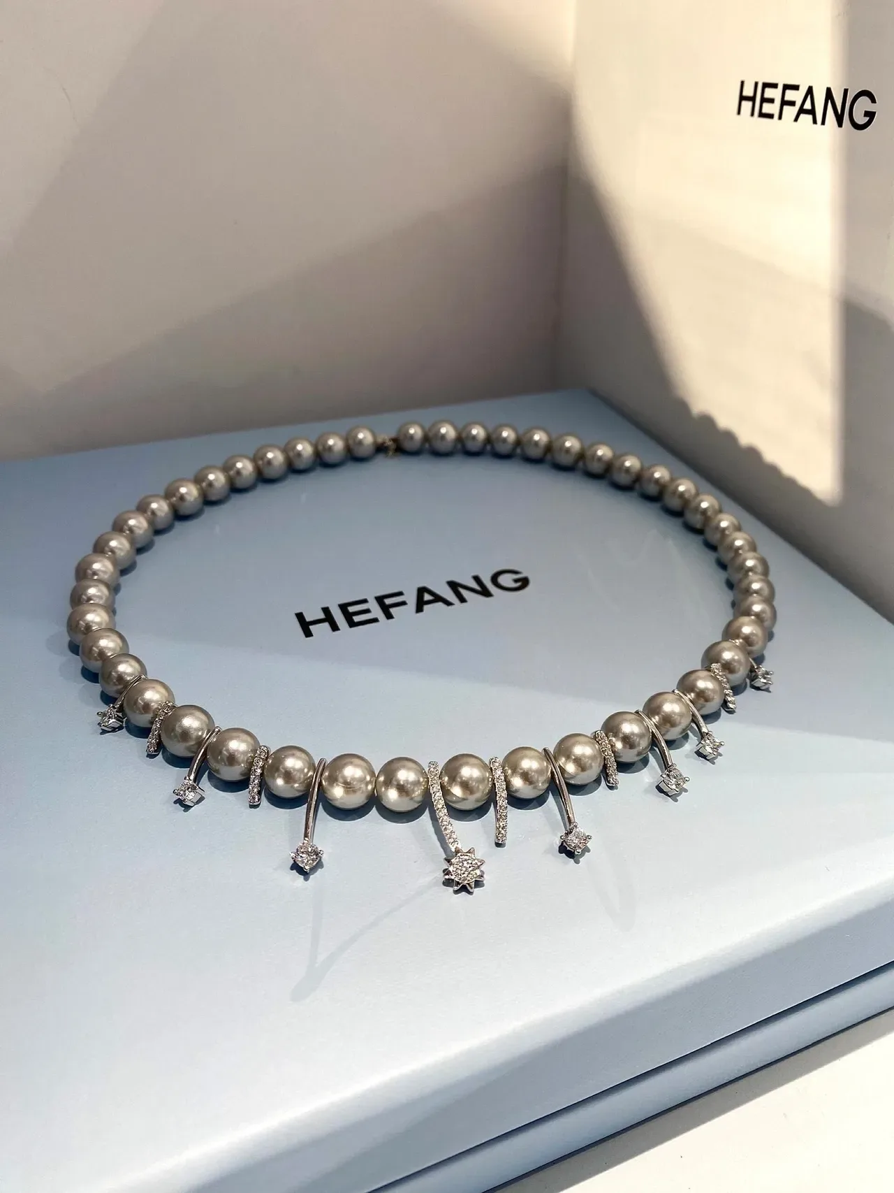 HEFANG Colar com Pérolas e Diamantes Pendentes 5