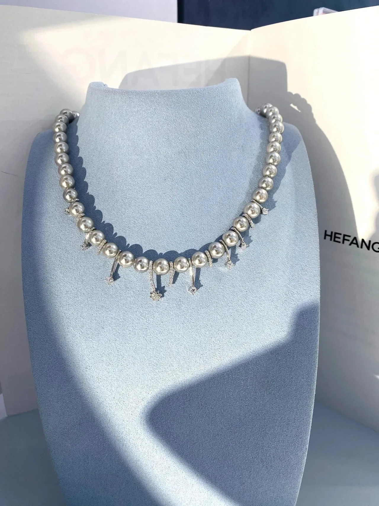 HEFANG Colar com Pérolas e Diamantes Pendentes 6