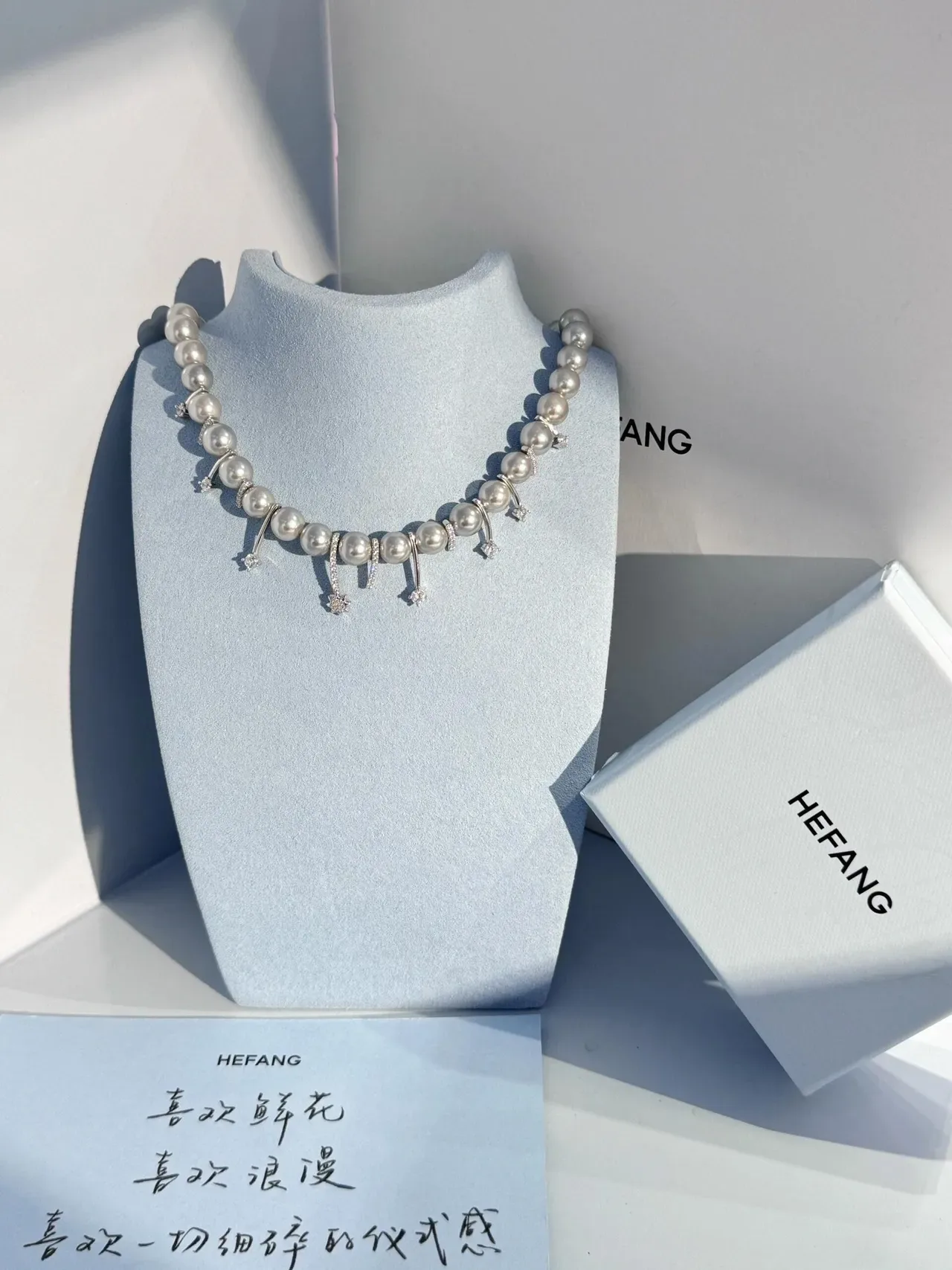 HEFANG Colar com Pérolas e Diamantes Pendentes 9