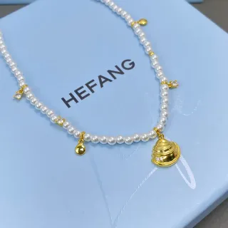 HEFANG Collier Perles Blanc et Or avec Charms
