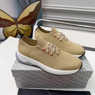 Kiton بيج أحمر غرز علوي كمارة الجوارب المفتوحة حذاء رياضي