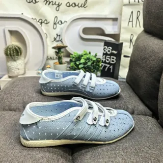 Light Blue Perforated Velcro-Strap Casual Shoes