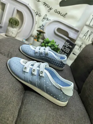 Light Blue Perforated Velcro Strap Casual Sneakers 7