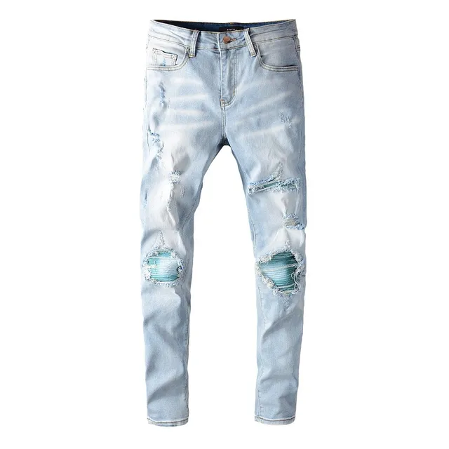 Light-Wash Distressed Slim-Fit Ripped Jeans 15