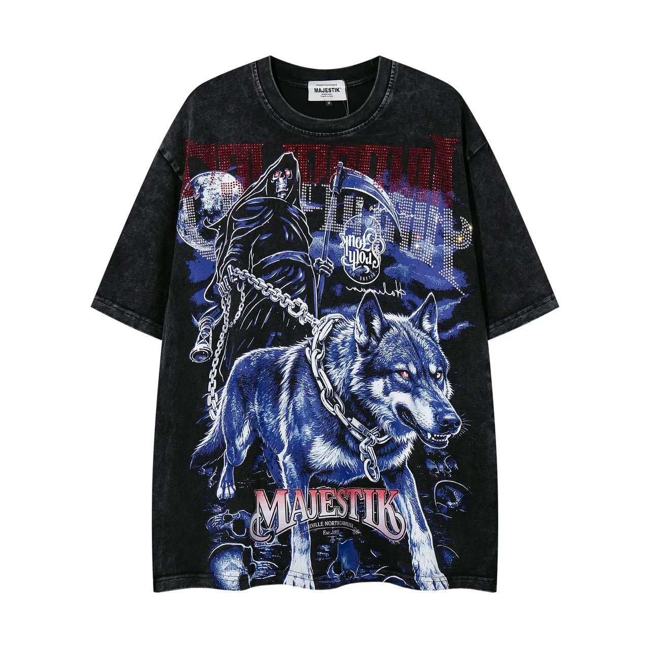 MAJESTIK Oversized Acid-Wash Black Graphic T-Shirt 3