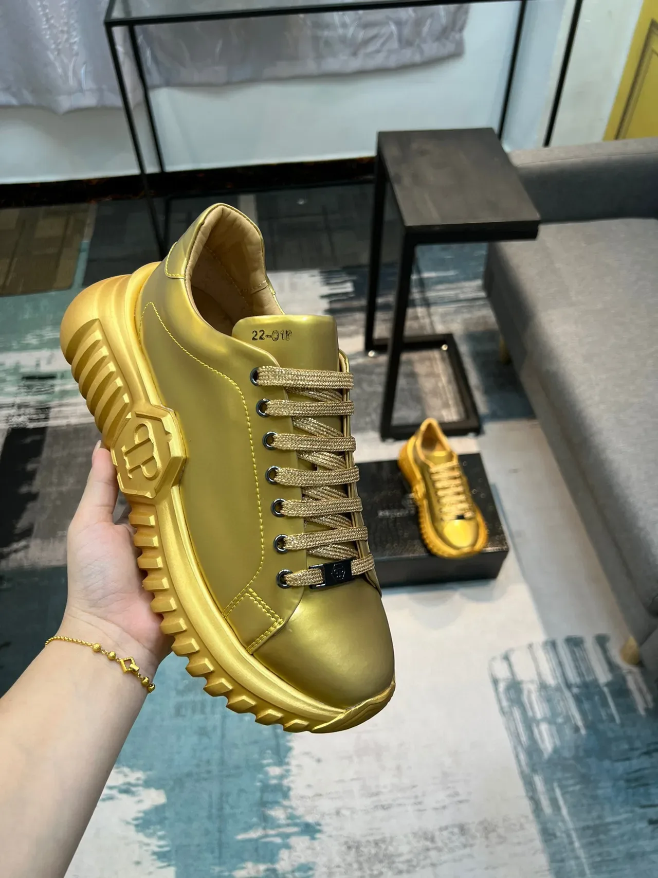 Metallic Gold Low-Top Platform Sneaker 6