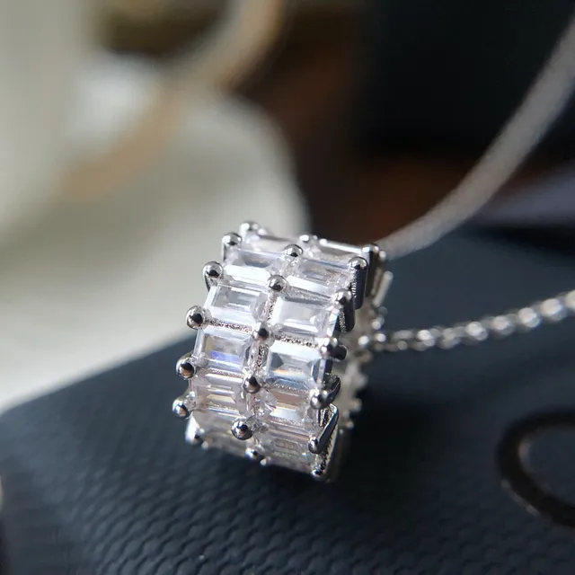 Monaco Rectangular Baguette-Cut Stone Pendant Necklace 3