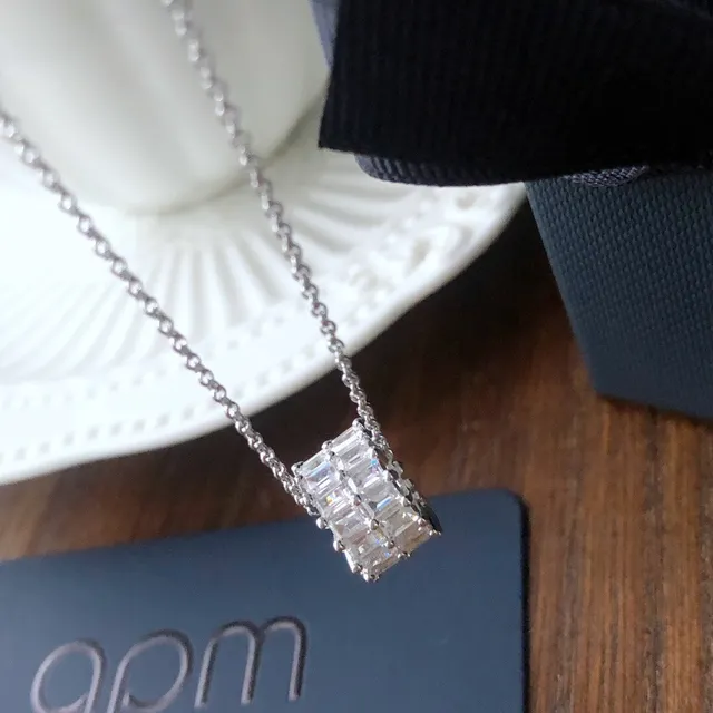 Monaco Rectangular Baguette-Cut Stone Pendant Necklace 6