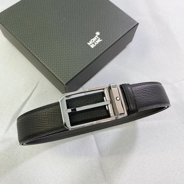 Montblanc Black Silver Reversible Textured Leather Belt 2
