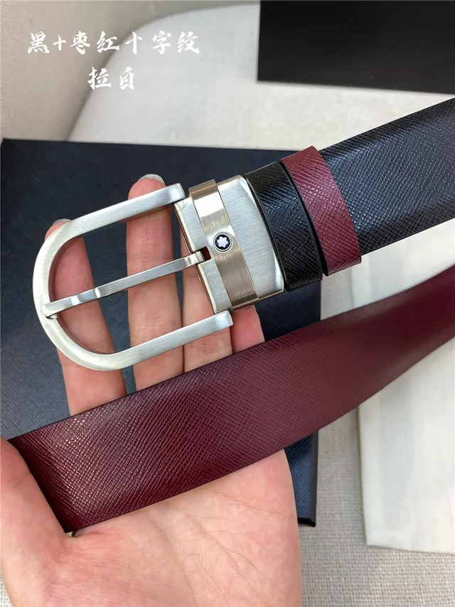 Montblanc Reversible Textured Black and Red Leather Belt 10