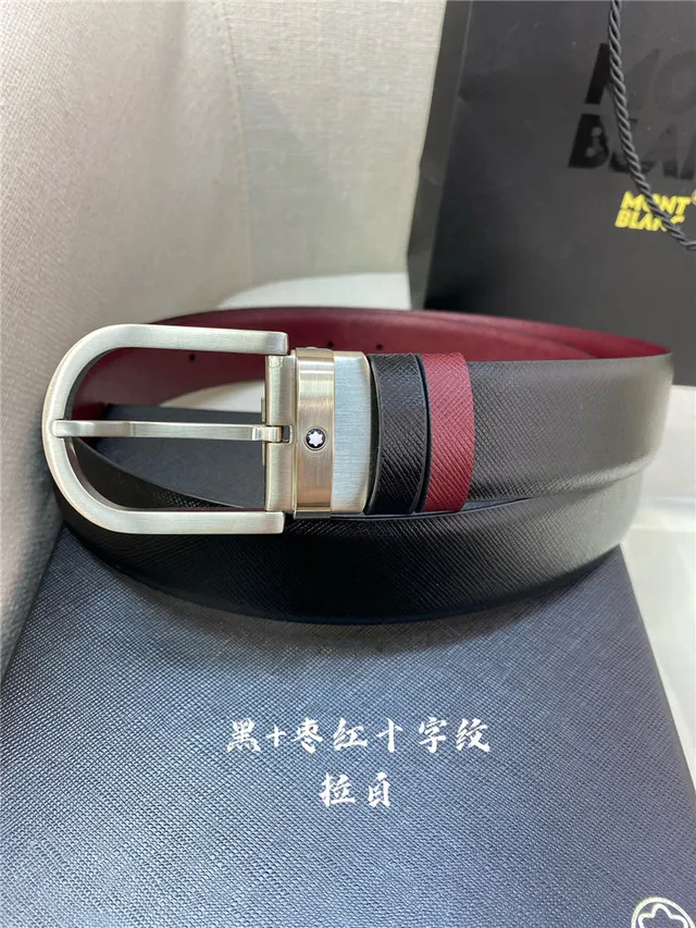 Montblanc Reversible Textured Black and Red Leather Belt 11