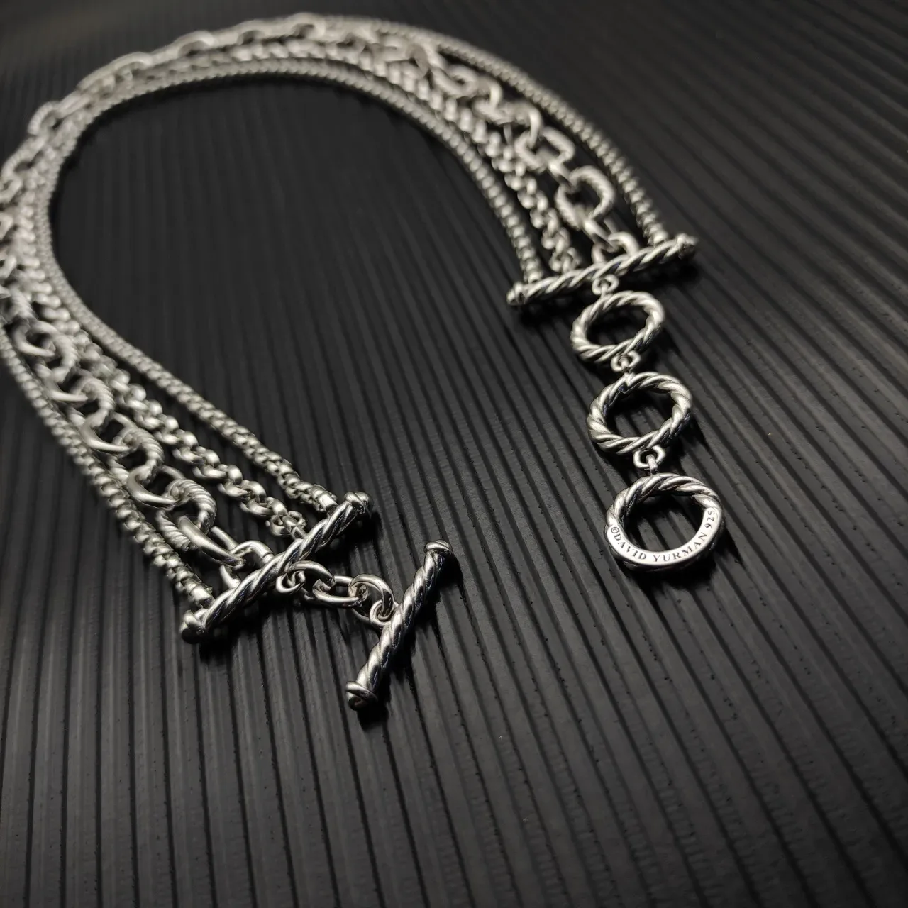 Multi-Strand Layered Chain Toggle Clasp Two-Tone Necklace 5