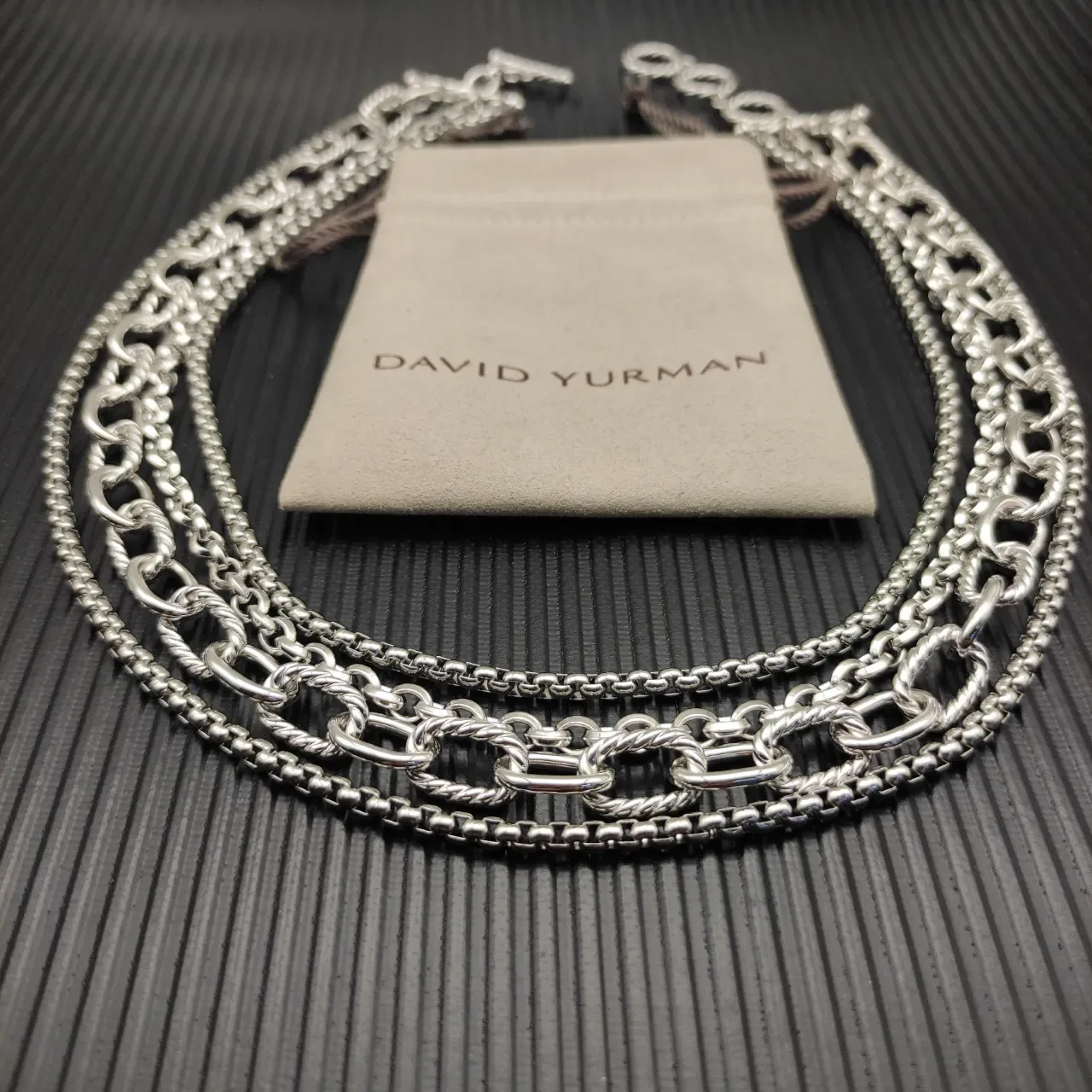 Multi-Strand Layered Chain Toggle Clasp Two-Tone Necklace 8