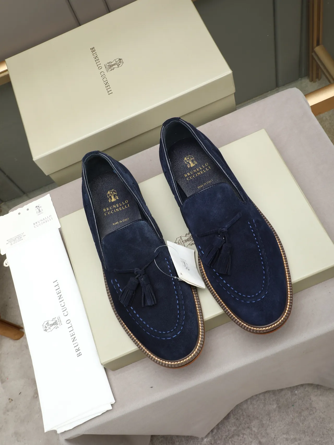 Navy Brown Suede Tassel Detail Loafer 3