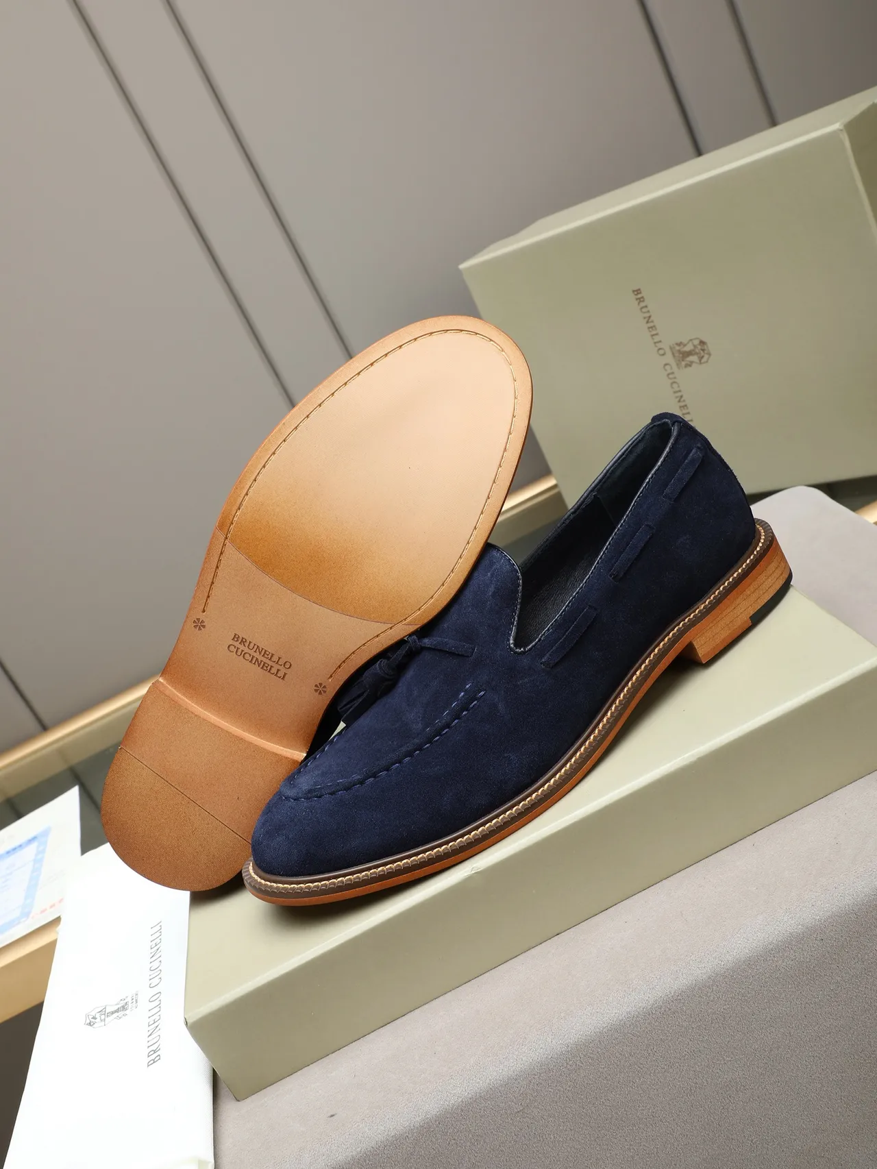 Navy Brown Suede Tassel Detail Loafer 4