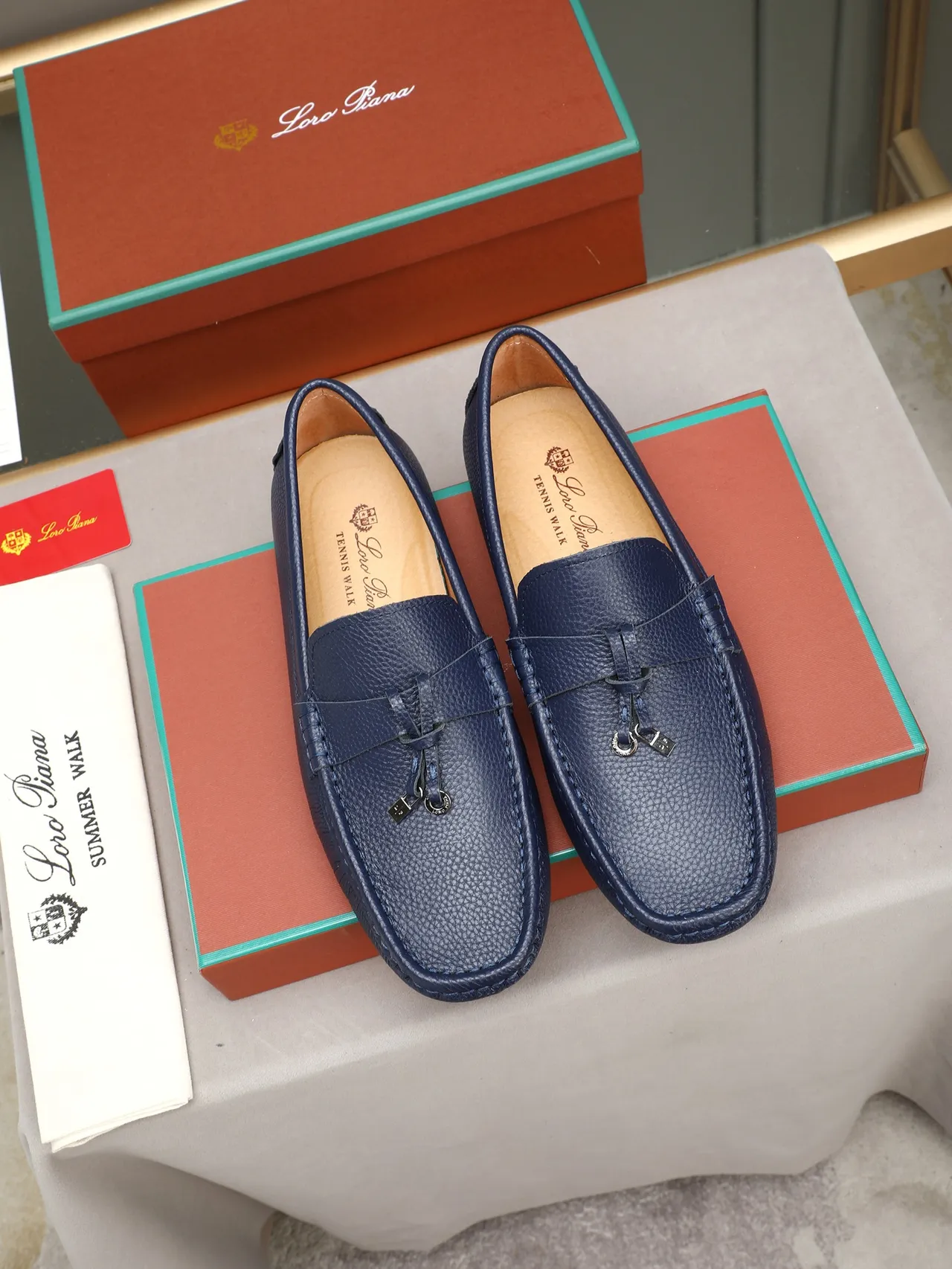 Navy Pebbled Leather Tassel Loafer 2