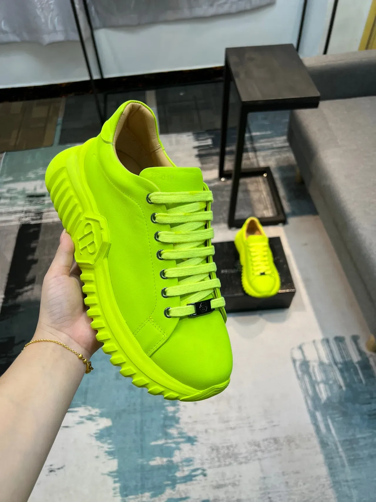 Neon Lime Green Monochrome Lace-Up Lifestyle Sneaker 6