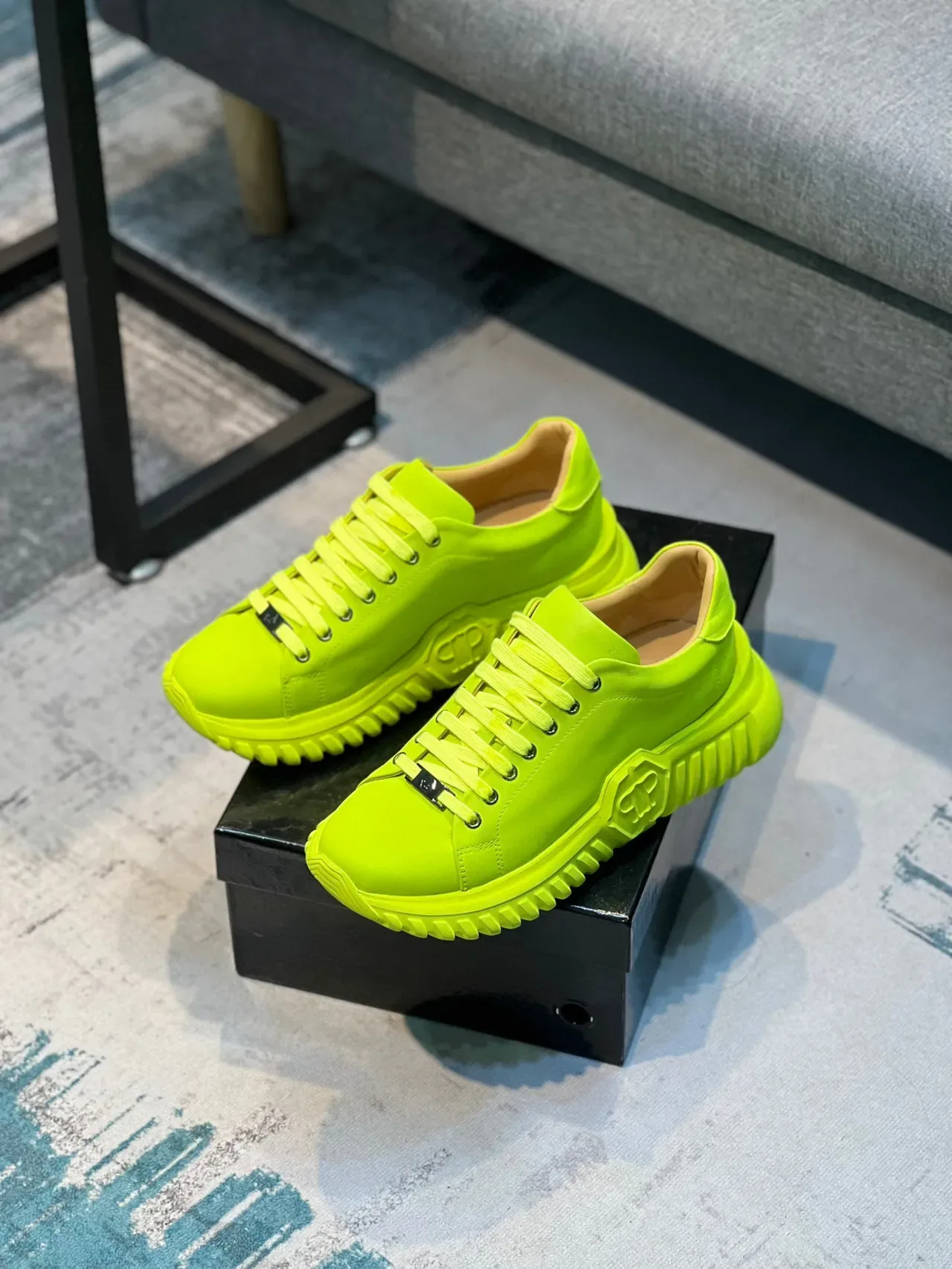 Neon Lime Green Monochrome Lace-Up Lifestyle Sneaker 7