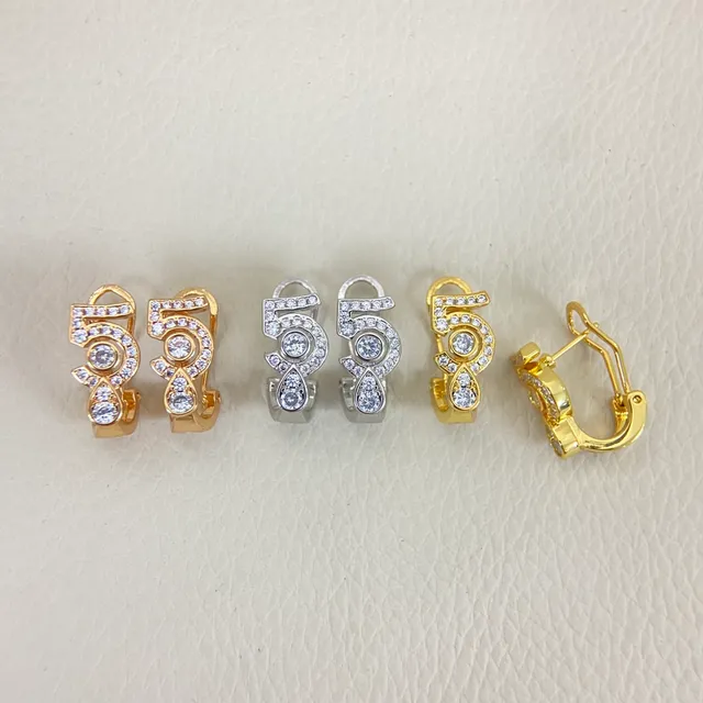 Numeric '5' Pavé Crystal Huggie Hoop Earrings 2