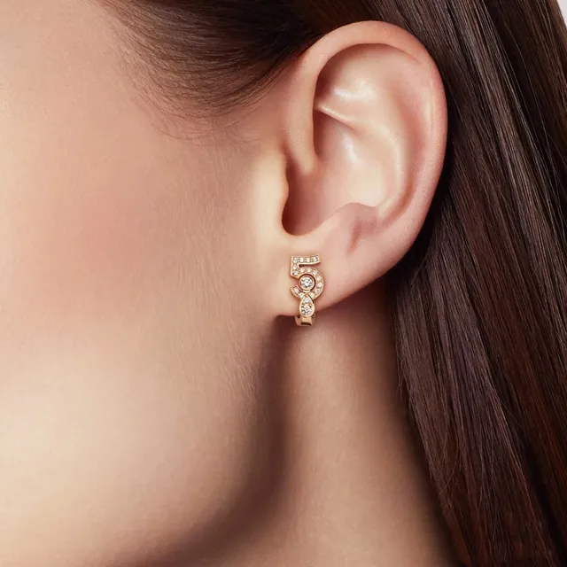 Numeric '5' Pavé Crystal Huggie Hoop Earrings 3
