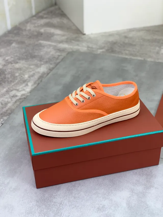 Orange Pebbled Leather Low-Top Lifestyle Sneaker 4