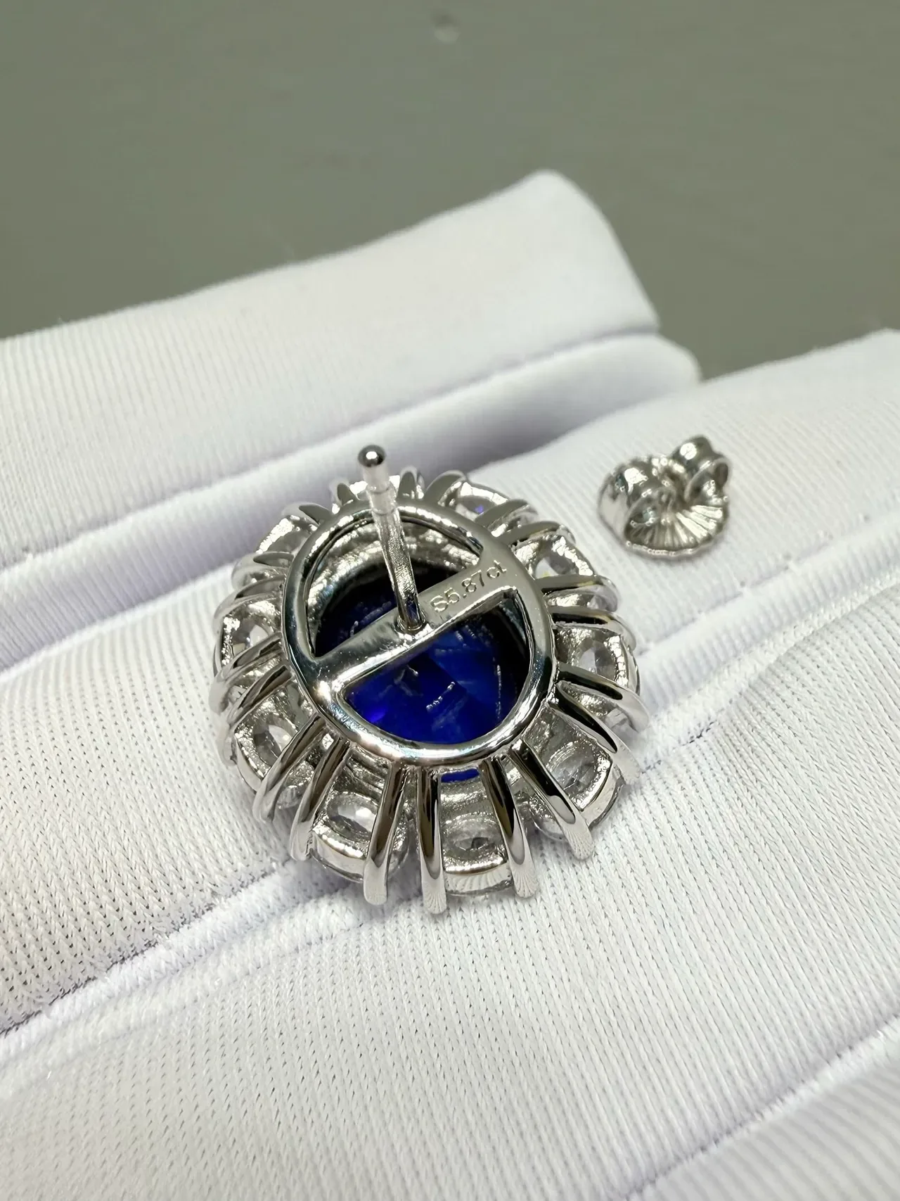 Oval Blue Gemstone Halo Cluster Earrings 7