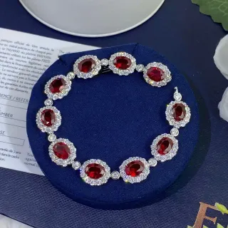 Pulsera Halo Gema Ovalada Roja