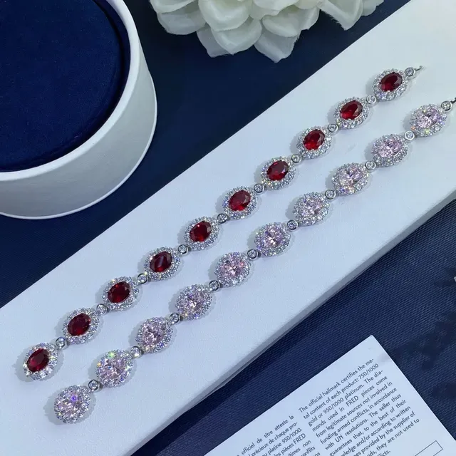 Oval Red Gemstone Halo Bracelet 4