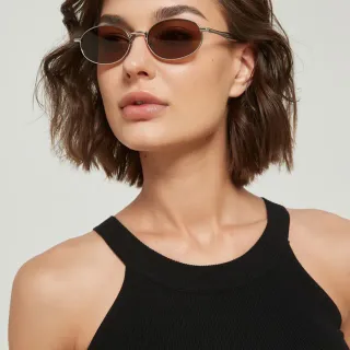 Oval Thin Metal Frame Gradient Brown Sunglasses