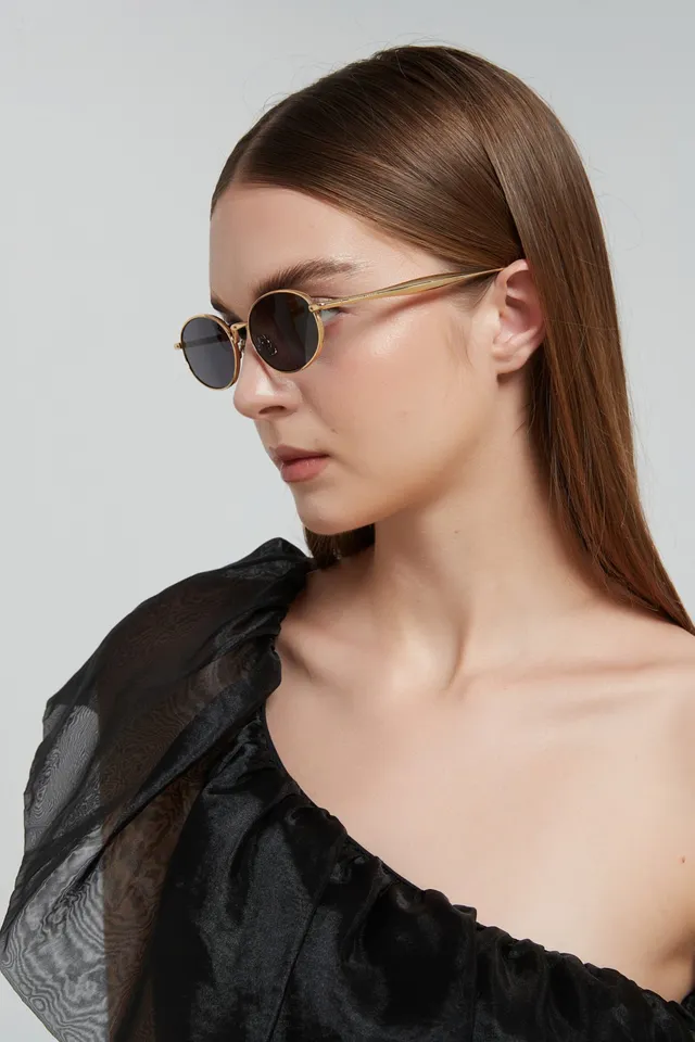 Oval Thin Metal Frame Gradient Brown Sunglasses 5