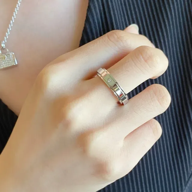 Piaget Possession Silver Gold Rotating Double-Band Single Diamond Ring 9