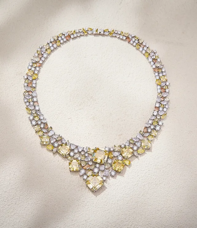 Pink and White Gemstone Bib-Style Necklace 3