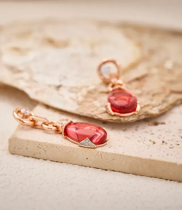 Pink Gold Drop Oval Cabochon Gemstones Earrings 3