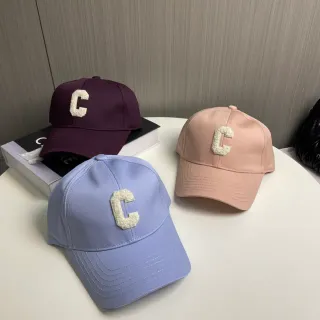 Purple Beige Structured Six-Panel Textured Embroidered Letter Baseball Cap