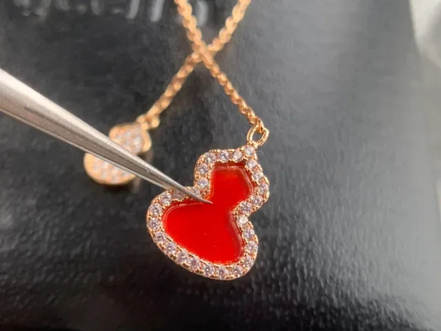 Qeelin Wulu Heart and Gourd Red Enamel Gold-Tone Necklace 2