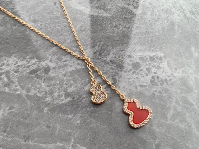 Qeelin Wulu Heart and Gourd Red Enamel Gold-Tone Necklace 4
