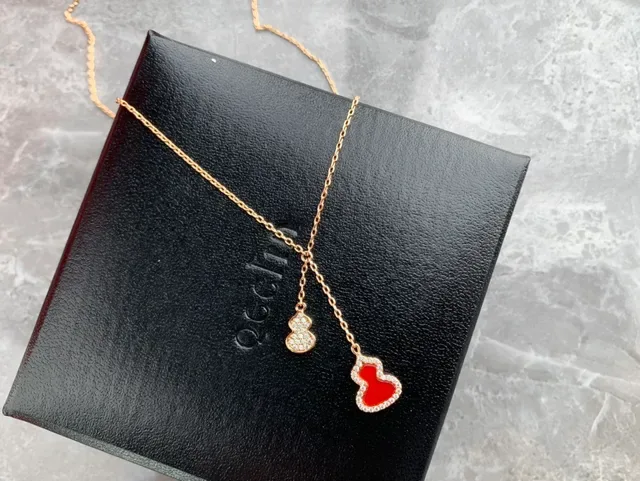 Qeelin Wulu Heart and Gourd Red Enamel Gold-Tone Necklace 6