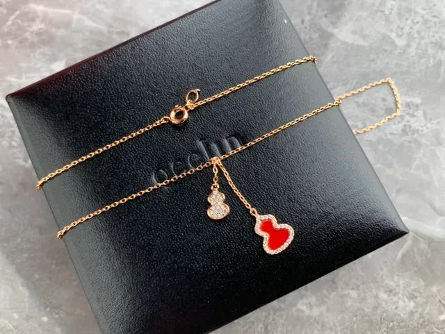 Qeelin Wulu Heart and Gourd Red Enamel Gold-Tone Necklace 9