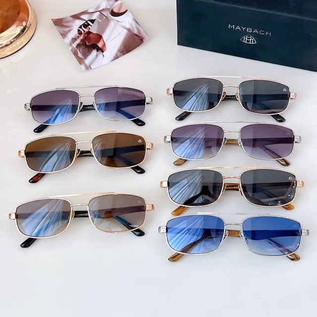Rectangular Metal Frame Mirrored Blue Lens Sunglasses 2