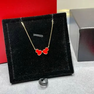 Collier Chaîne Rouge et Or Émaillé Pendentif Double Cœur