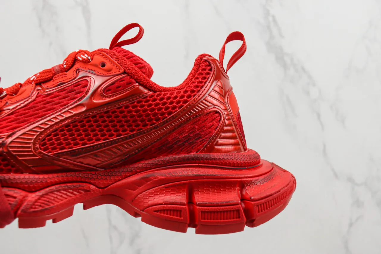 Red Monochromatic Chunky Sculpted Sole Sneakers 7