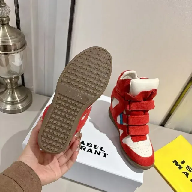 Red Suede Cutout Strap Wedge Sneaker 2