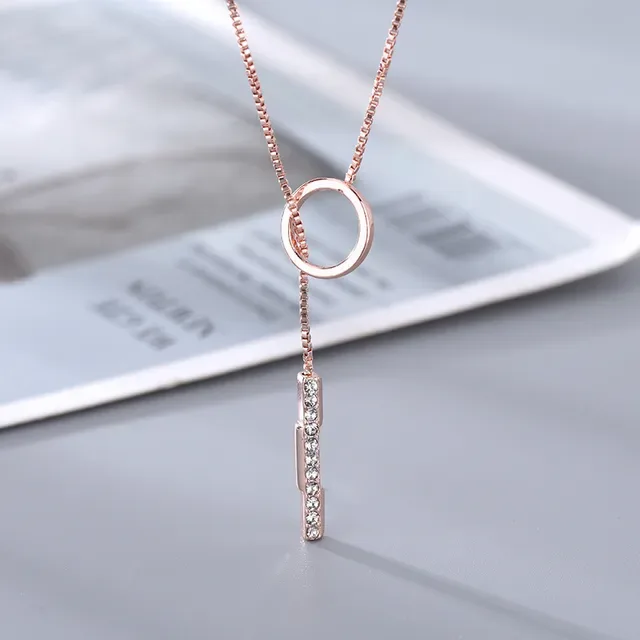 Rose Gold and Silver Crystal Hoop Drop Pendant Necklaces 3