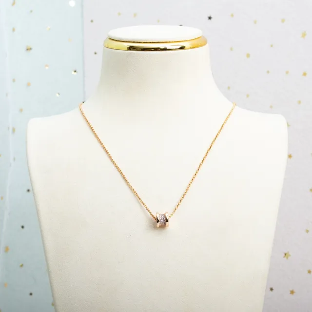 Rose Gold Tone Pavé Crystal Barrel Pendant Necklace 8
